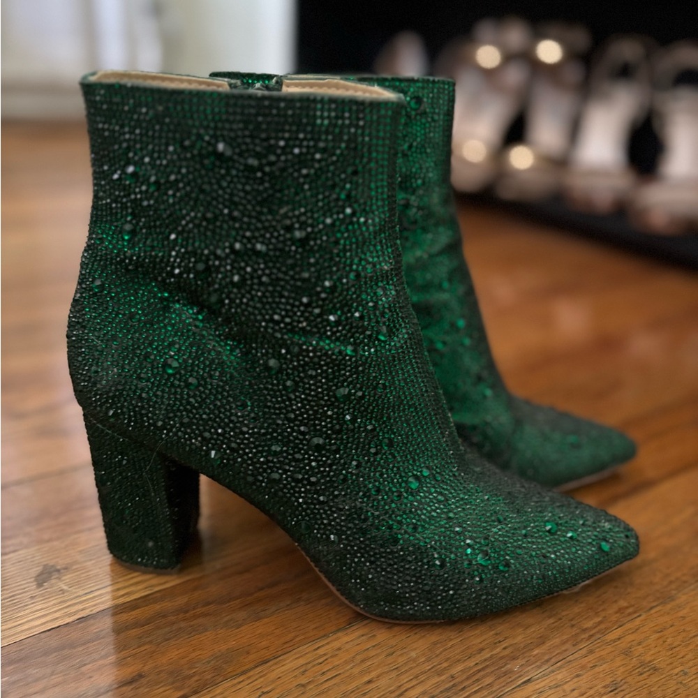 Betsey Johnson Sparkling Green Heeled Boots